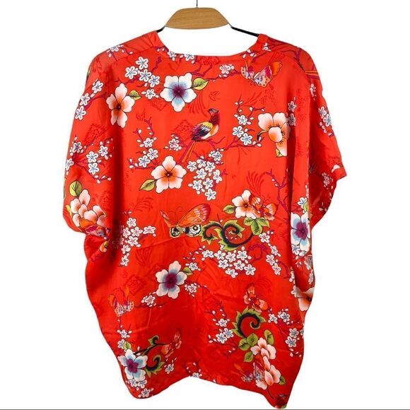 N Natori Red Printed Short Kaftan Tunic Top Size XL - Picture 3 of 4